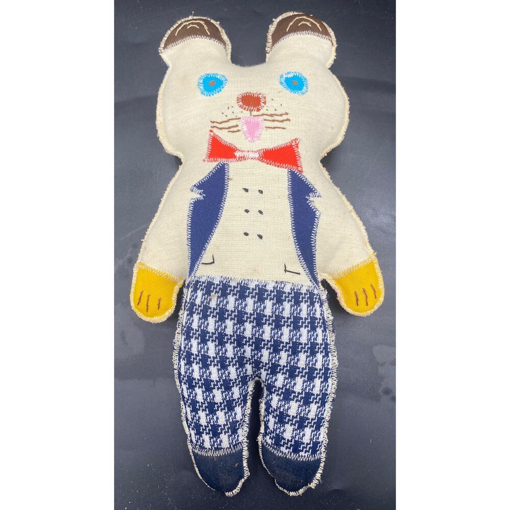 Reversible Vintage Red White Blue Rabbit Bear Stuffed Toy - Picture 3 of 5